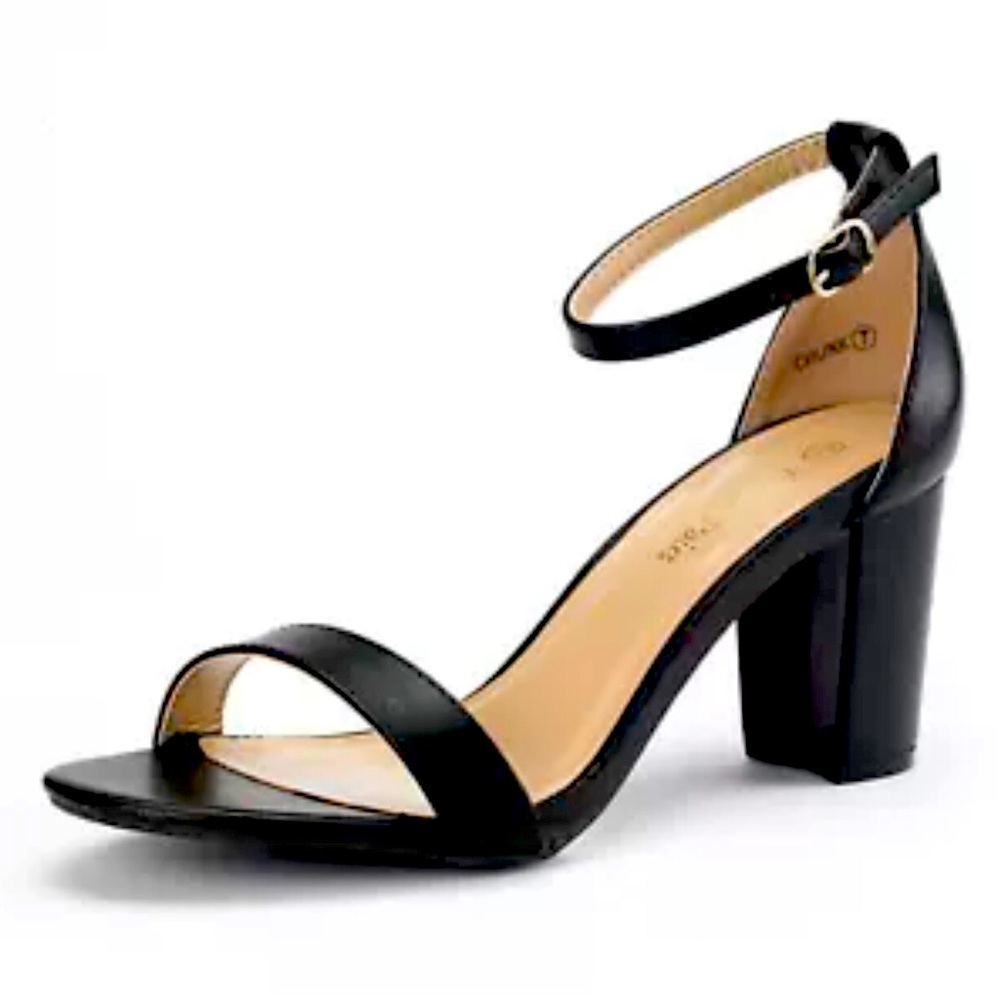 Low Block Heel Ankle Strap Open Toe  Pump Shoes